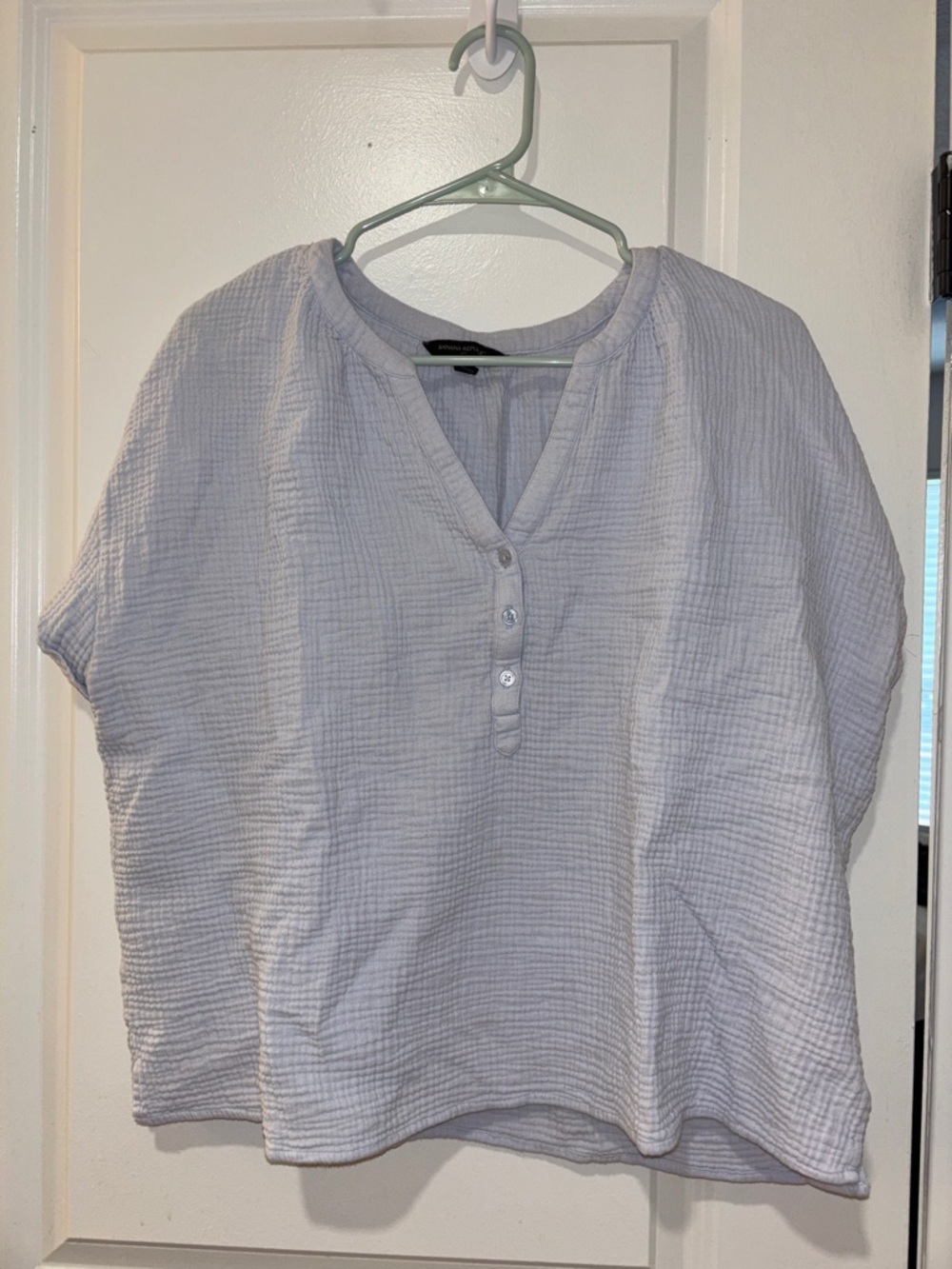 Banana Republic Light Gray Cotton Gauze Henley Top